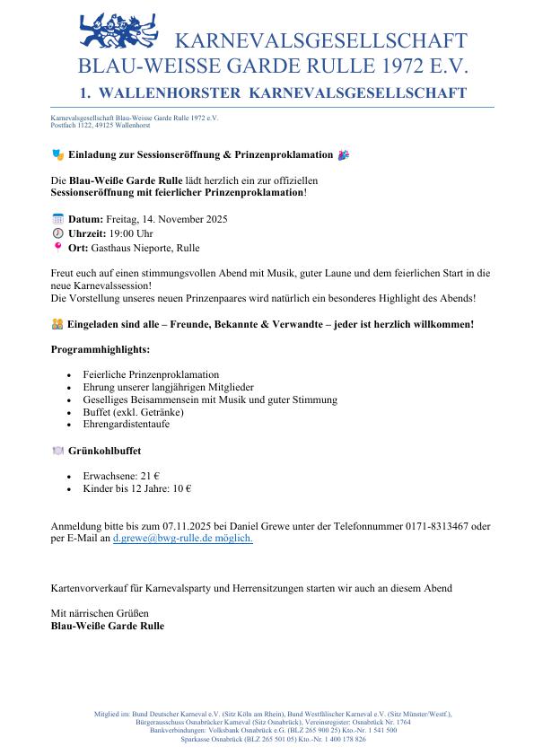 Einladung zur Sessionerffnung 2025-2026